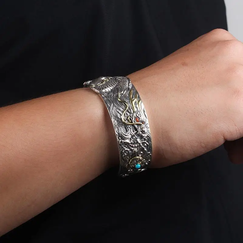 

Браслет S925, серебряный мужской аксессуар для рук, индивидуальный открытый браслет с зверем для мужчин, ювелирные изделия, модный индивидуальный браслет для бойфренда