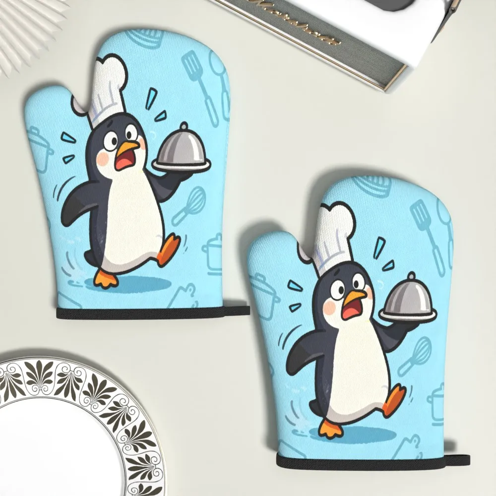 2pcs Cute Chef Penguin Oven Mitts - Heat-Resistant ' Baking Accessories with Penguin-Shaped Hands, Durable Kitchen Mittens