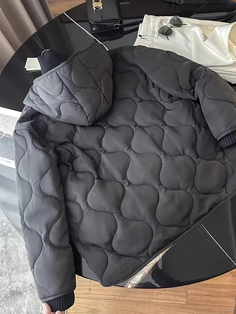 

Nordic C + повседневная стеганая куртка большого размера с капюшоном, хлопковая верхняя одежда, вязаный лоскутный воротник-стойка, женская зимняя новинка