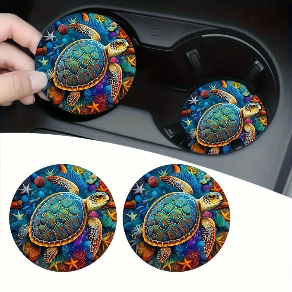Sea Turtle & Starfish EVA Car Coasters Round Cup Holder & Table Mats Gift For Animal Lovers