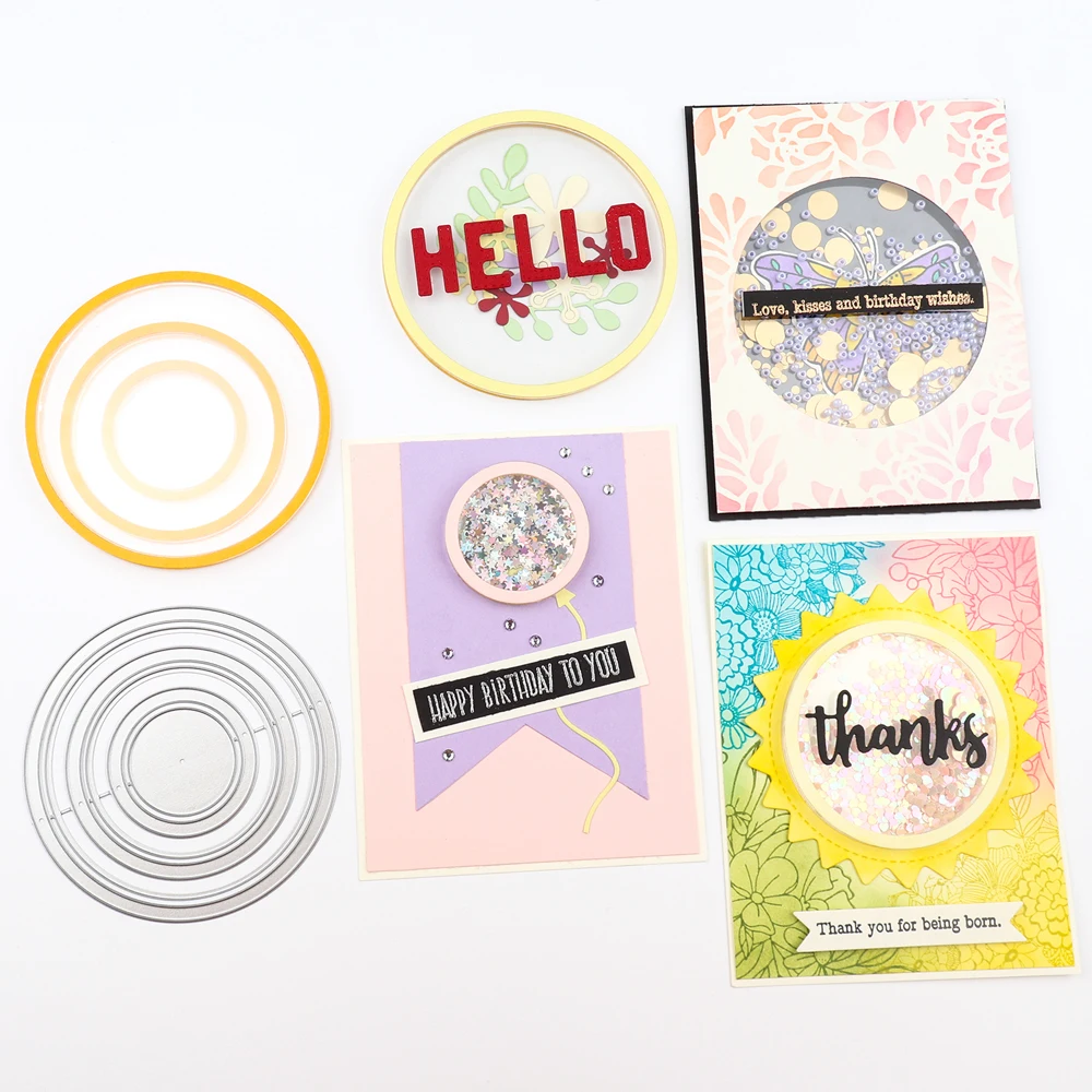 Matrices de découpe pour panneaux/cadres circulaires de différentes tailles pour ajouter une dimension aux cartes shaker interactives, DIY Scrapbooking