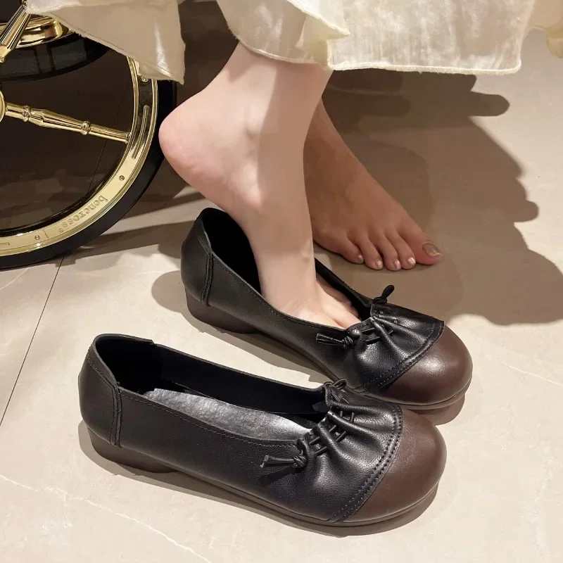 Chaussures en Cuir à Semelles Souples pour Femme, Souliers Rétro à Talons Bas, Confortables, Bloqués par des Documents, Nouvelle Collection Printemps et Été