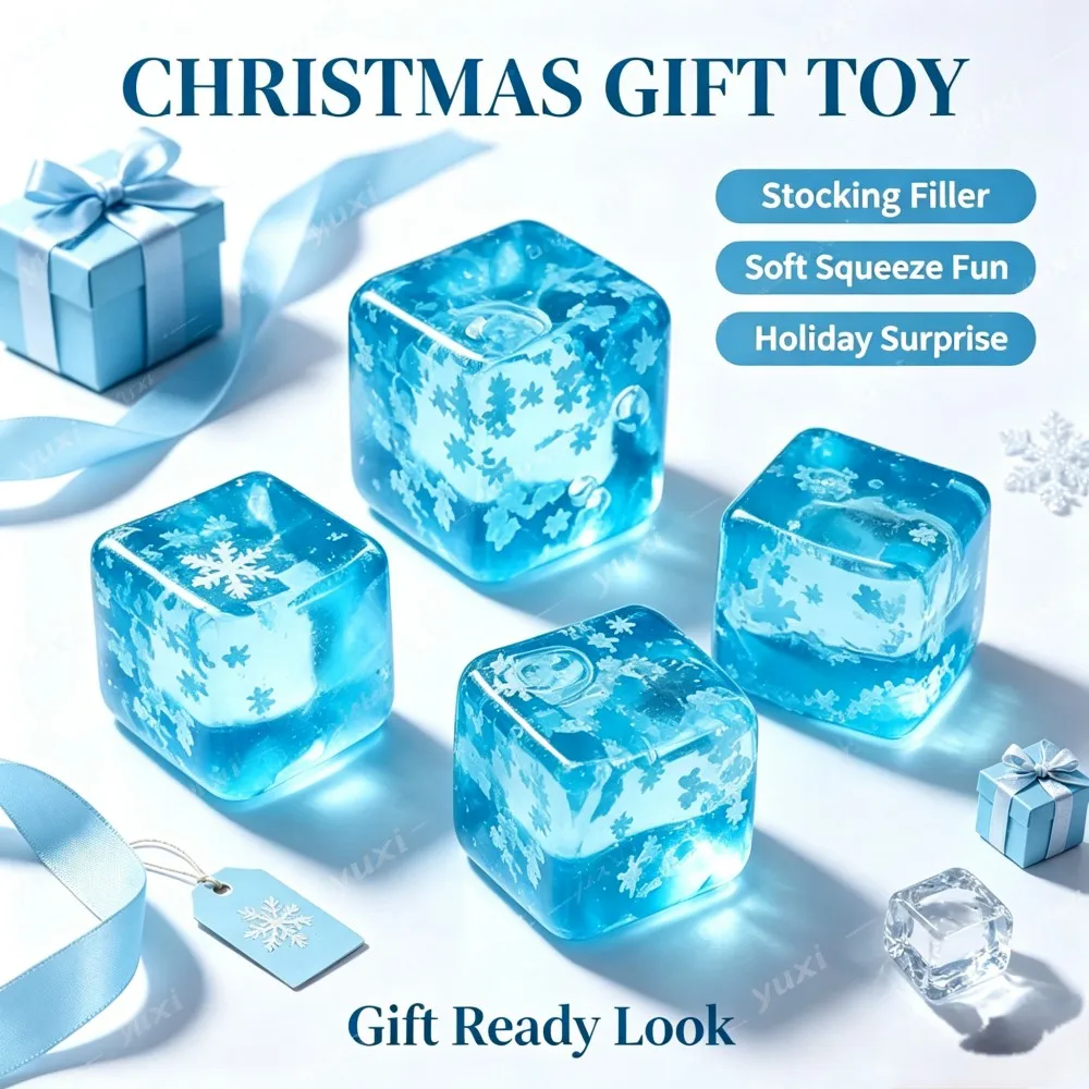 Holiday Snowflake Cube Squishy Fidget Toy Soft Jelly Squeeze Toy Christmas Present for Boys Girls Teens Adults