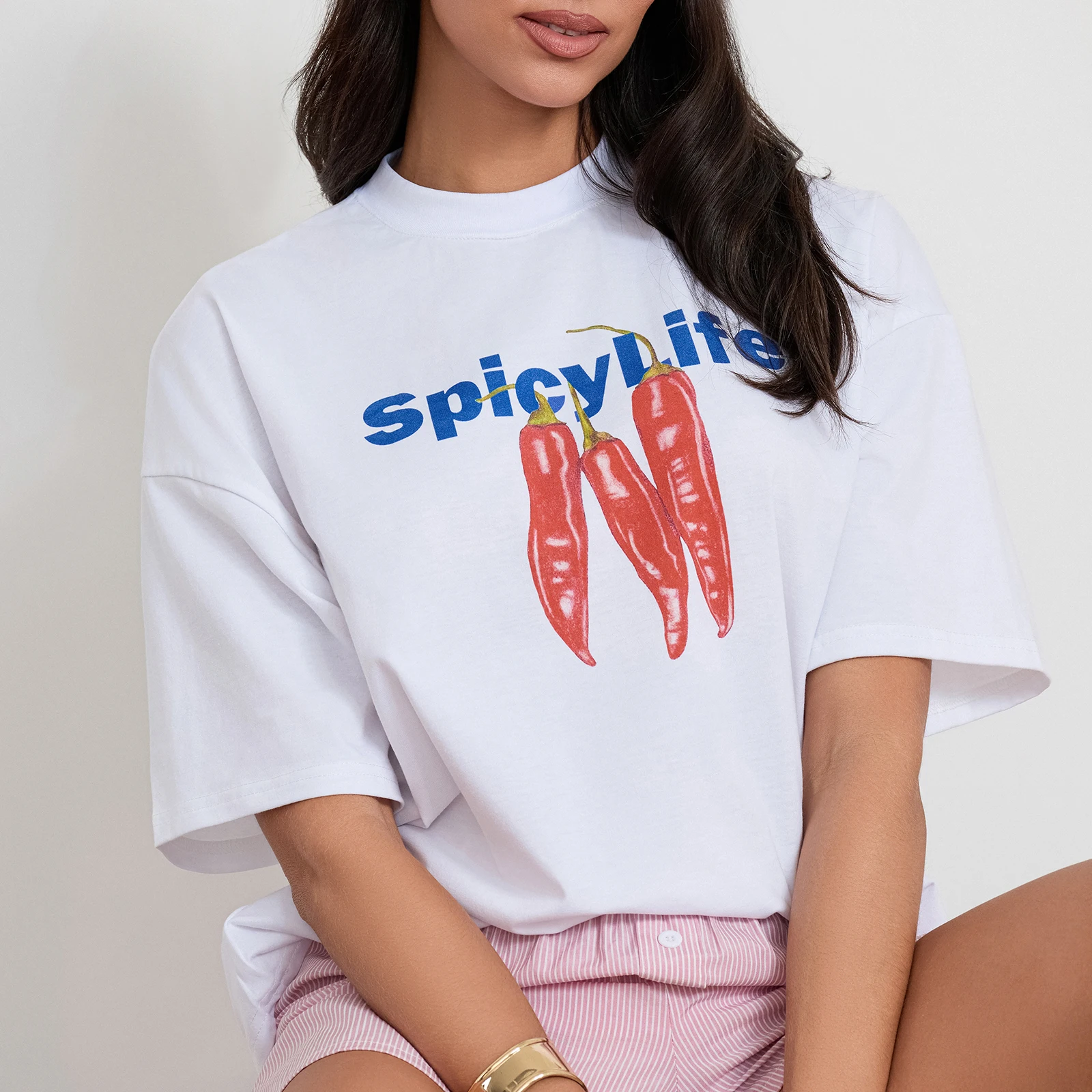 

Женская летняя базовая футболка Y2K с принтом чили/фиса/океан/лампы, повседневные топы с короткими рукавами для уличной эстетичной одежды