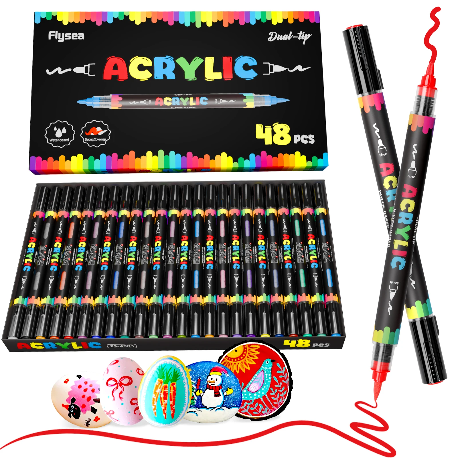 

12/24/48 Pieces/Color Dual-Tip Fine Tip + Brush Tip Acrylic Markers, Colored Acrylic Markers Suitable for Canvas, Wood, Glass, Ceramic, Fabric Painting, DIY Crafts, Art Supplies, Student Gifts