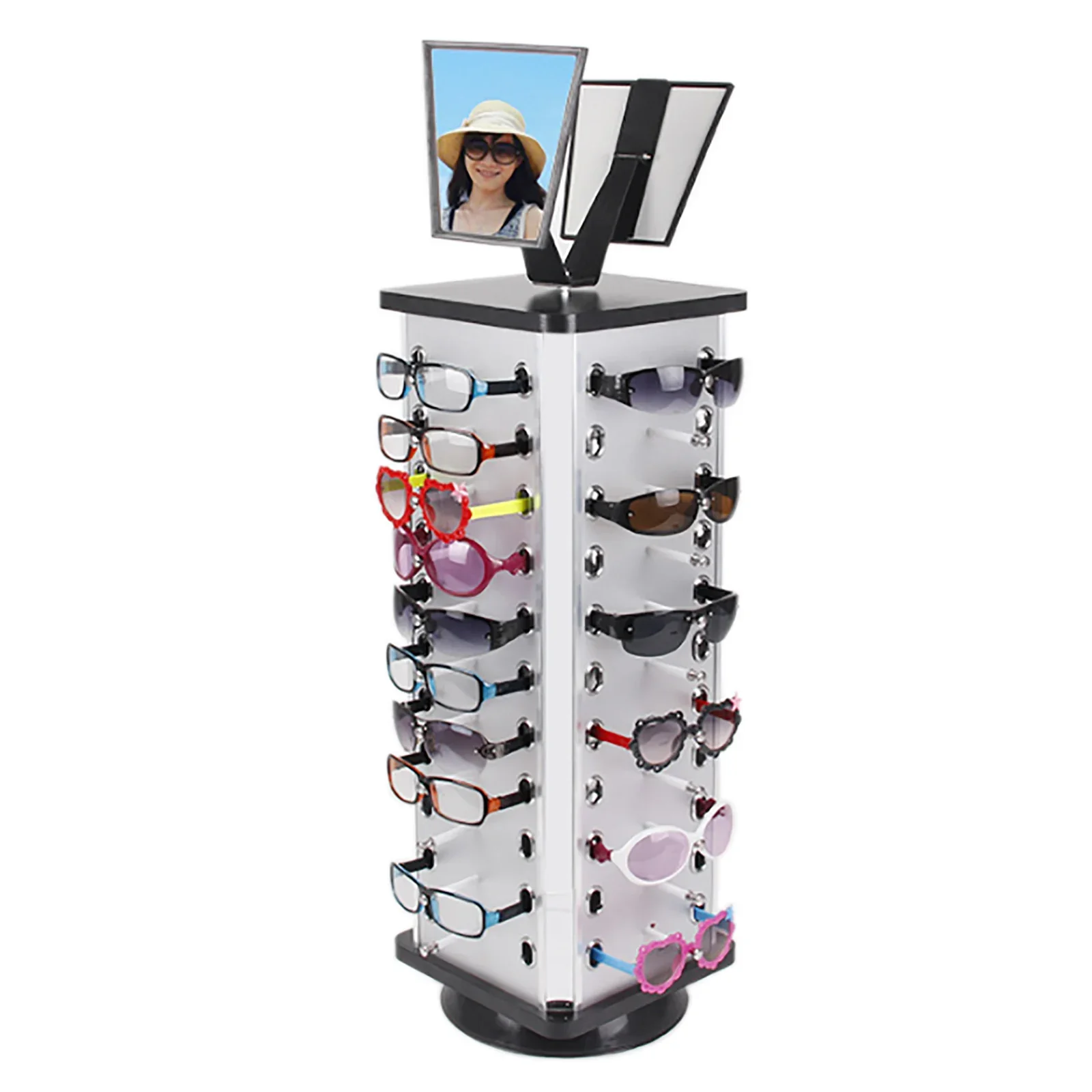 Nordic Sunglasses Display Stand 360 Rotating 44 Pairs of Glasses Storage Freestanding with Mirror