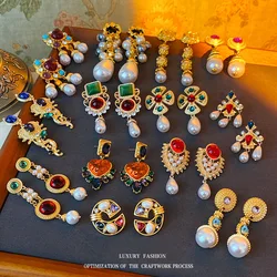 Vintage Cuban Rock Crystal Pearl Elegant Trendy Earrings Fashion Women Jewelry
