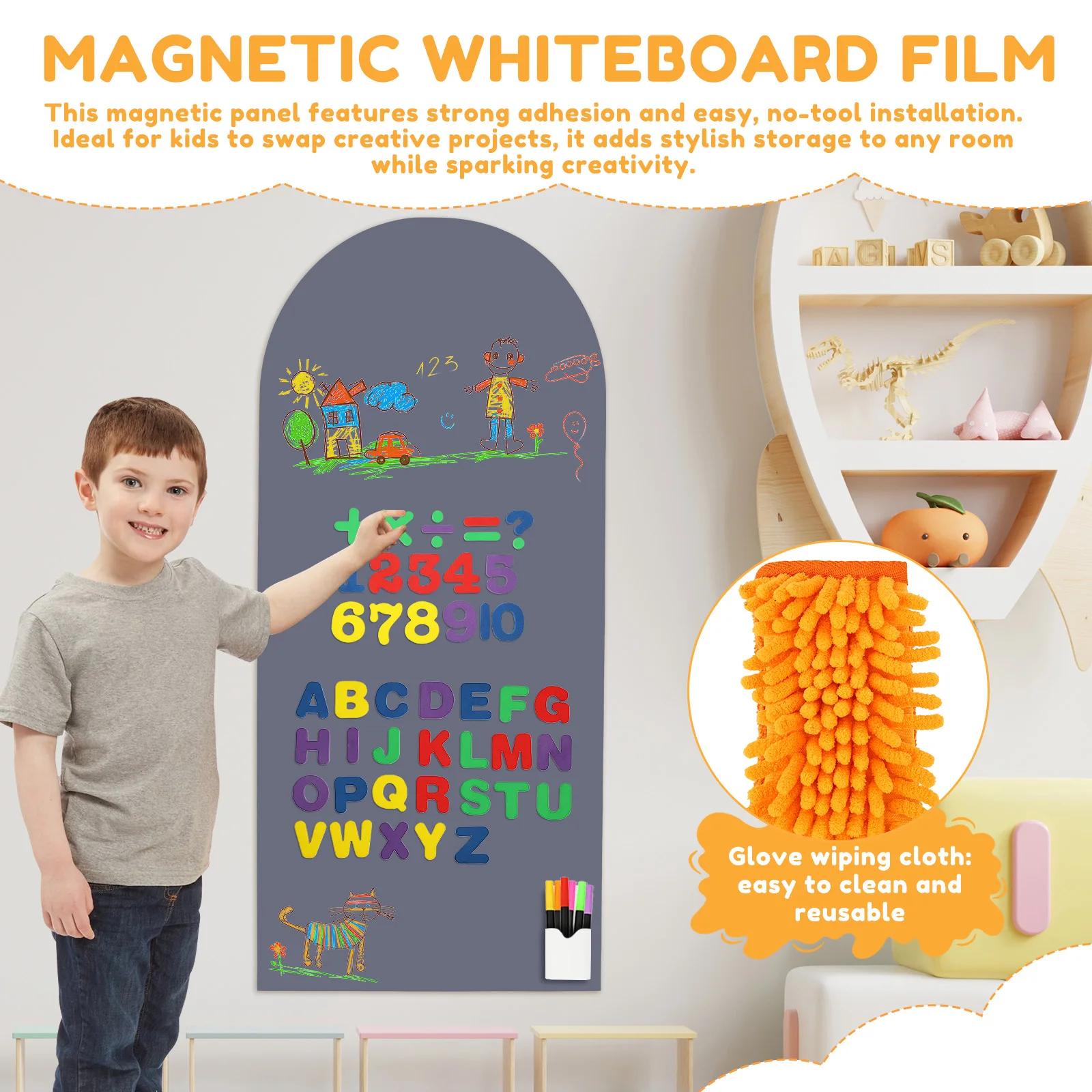 Magnetic Wall Decal for Kids 39.3x17.5 inch Magnetic Wall Decal Arch Chalkboard with Pens Multiple Accessories for Home Playroom view 3
