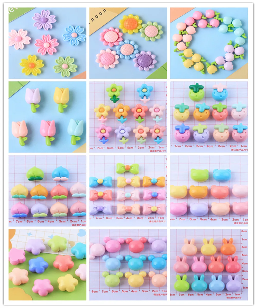 

100pcs Kawaii Flatback Resin Flower Heart Strawberry Peach Cabochon DIY Handmade Hair Bow Decoration Headwea Accessories