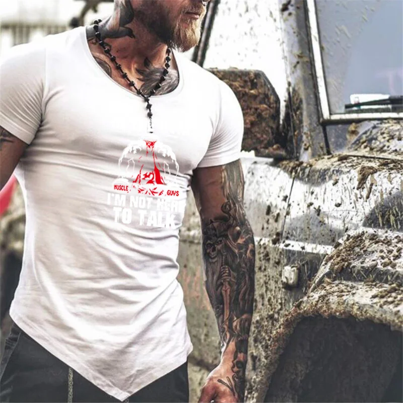 Summer Mens Sleeve Gym Workouts Running for fitness training Muscle Bodybuilding Sports Slim Fit Irregular  Comfortable T-shirts