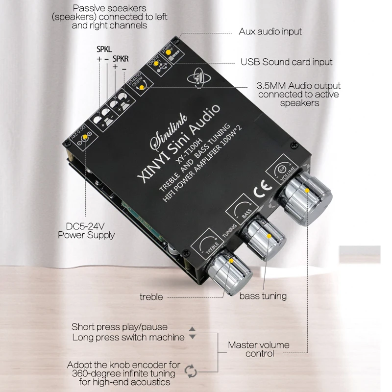 100W+100W TPA3116D2 Bluetooth 5.0 Power Subwoofer Audio Amplifier Board Home Theater HIFI Stereo audio amplifier AMP T100H AUX