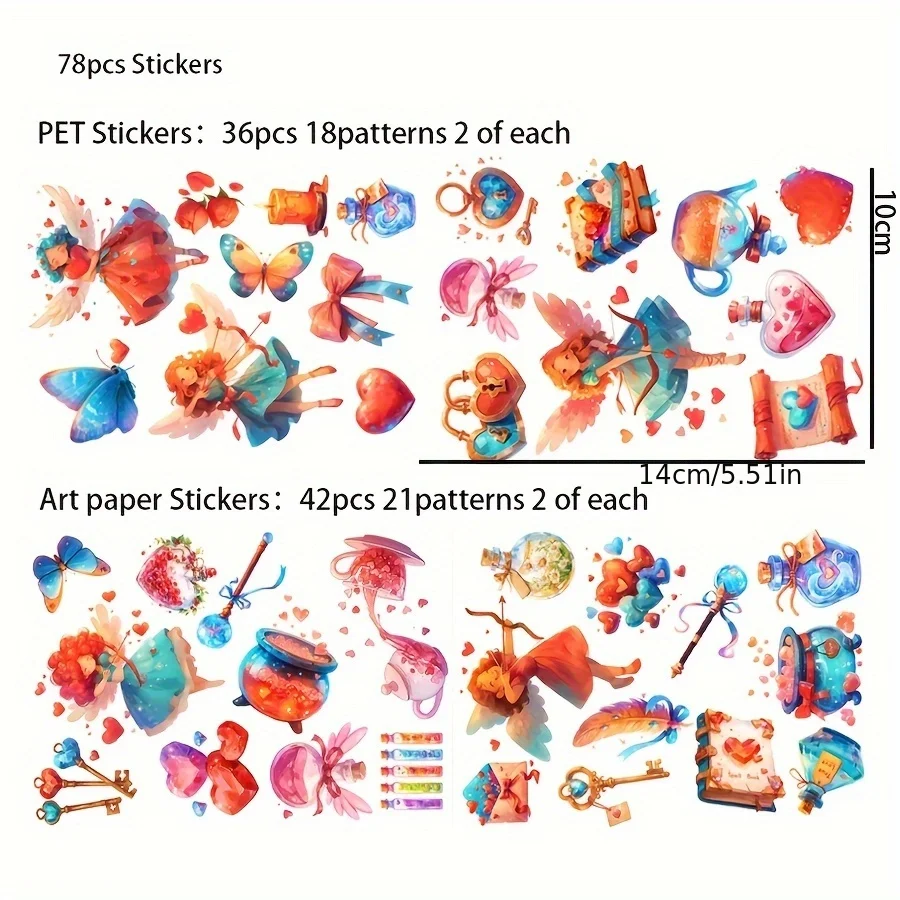 70–78 Stück PET- und Kunstdruckpapier-Aufkleber-Set, Liebesthema, für Urlaubsdekoration, Scrapbooking, Grußkarte, Postkartendekorationen – Detail 5