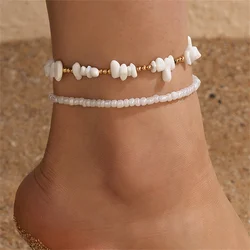 Fashion Beach White Stone Gold Bead Artificial Pearl Feet Chain Anklet For Women Female Vintage Sexy Adjustable Jewelry