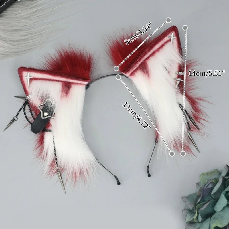 Punk Wolf Ears Shape Headband with Dangle Jewelry Decors Hair Hoop Adult Cosplay Live Broadcast Easter Party Headpiece