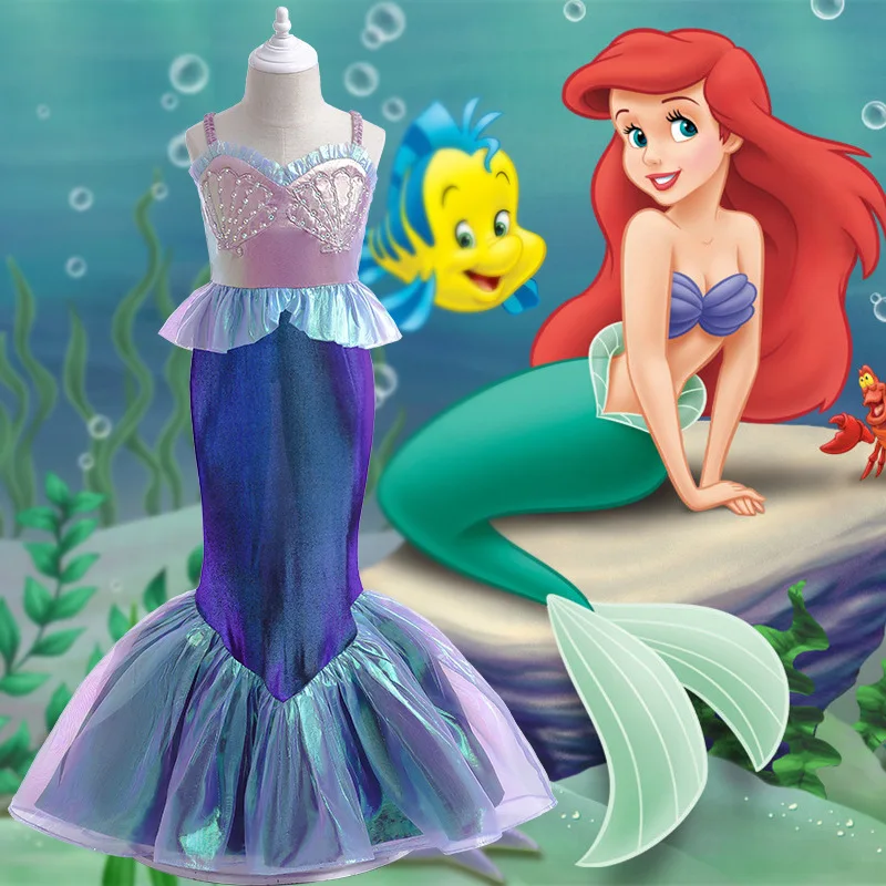 

Disney Princess Ariel Cosplay Little Mermaid Movie Summer Style Children Suit Girls Sling Fishtail Swimming Dress