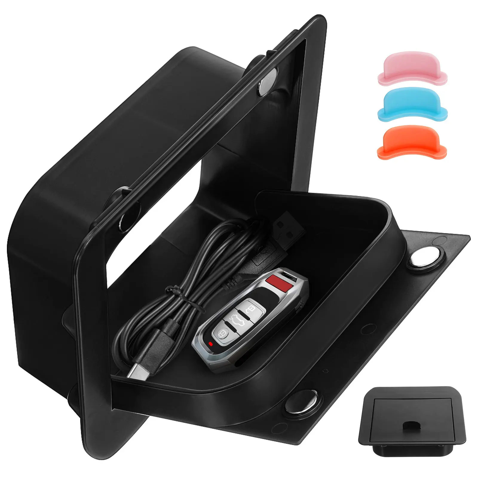 Car Armrest Storage Container Discreet Magnetic Lid Sturdy ABS Material Efficient Center Console Organizer Car Interior