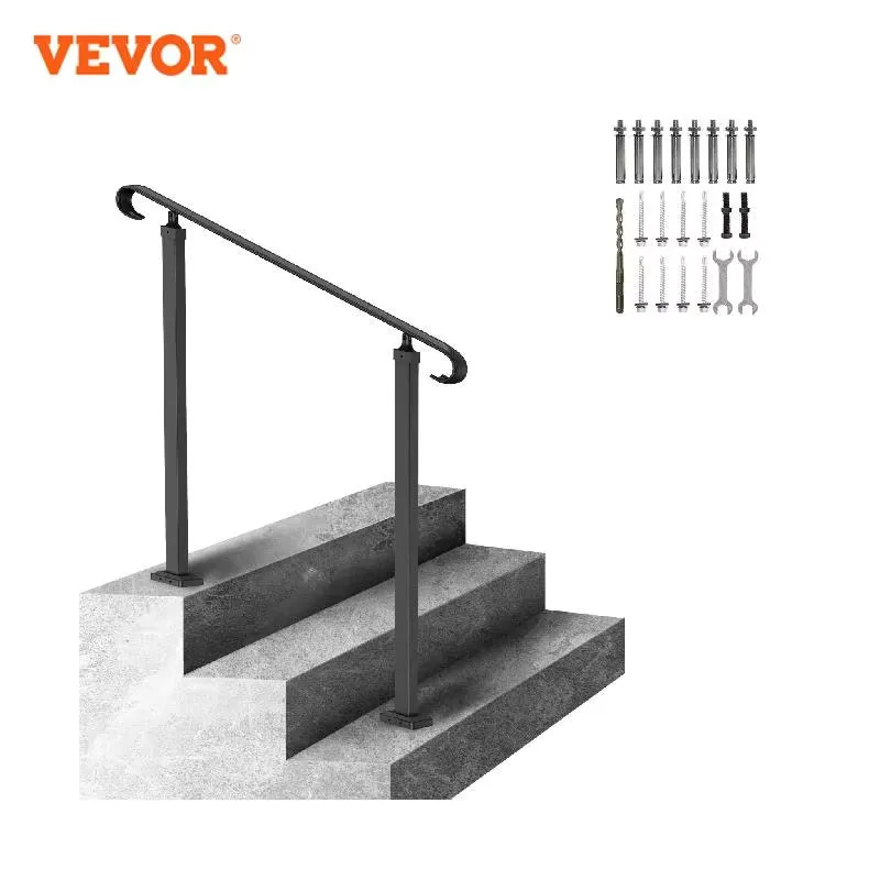 VEVOR Handrails for Outdoor Steps Fit 1-3 Steps Outdoor Stair Railing Wrought Iron Handrail Adjustable Front Porch Hand Rail