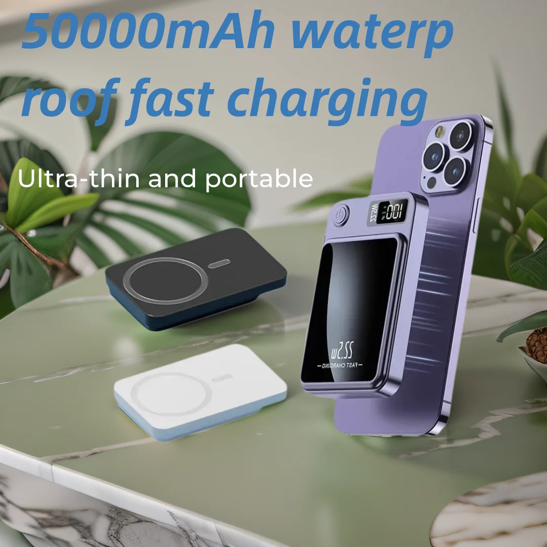 

Portable 50000mAh Macsafe Magnetic Power Bank Fast Wireless Charger for IPhone 12 13 14 Pro Max External Auxiliary Battery Pack