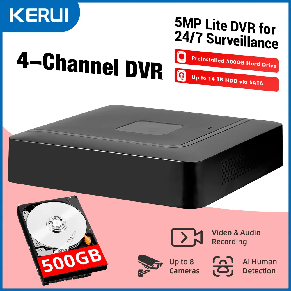 KERUI H.265 5MP 4CH DVR Digital Video Recorder Home Security Camera System 5M-N 6 in 1 XVI AHD TVI CVI VBS IP Onvif XMEYE