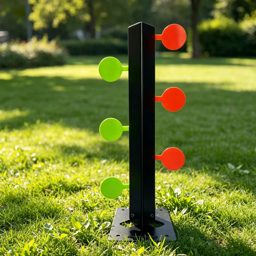 fun-orange-and-green-dual-color-duel-tree-swinging-shooting-target-with-6-steel-target-plates-martial-arts-tree-shooting-target