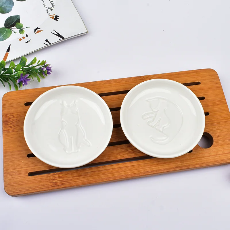 Kawaii Ceramic Plate Sushi Soy Sauce Mustard Plate Cute Kitten Japanese Dishes Animal Cat Trinket Dish Tiny Snack Dessert Plate