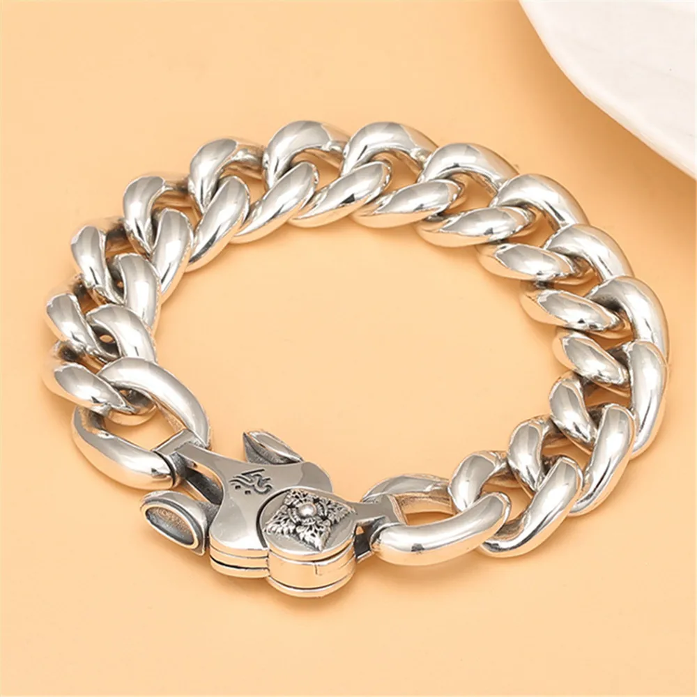 

Pure S925 Sterling Silver Chain Men Women 16mm Solid Vajra Curb Link Bracelet