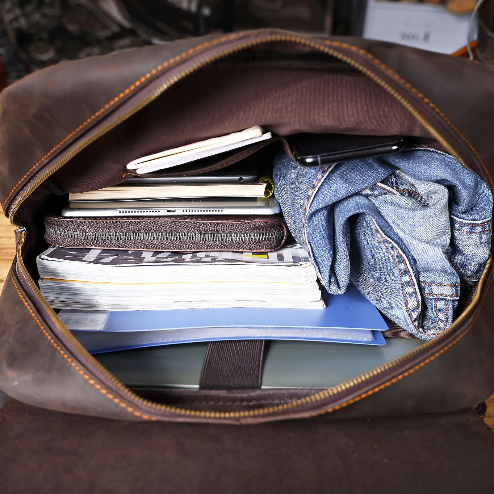 S.WORKER Vintage Echtleder-Rucksack 15" Laptop-Tasche Lässige Crazy-Horse-Leder-Schultasche Outdoor-Reise-Weekender-Tasche – Detail 17
