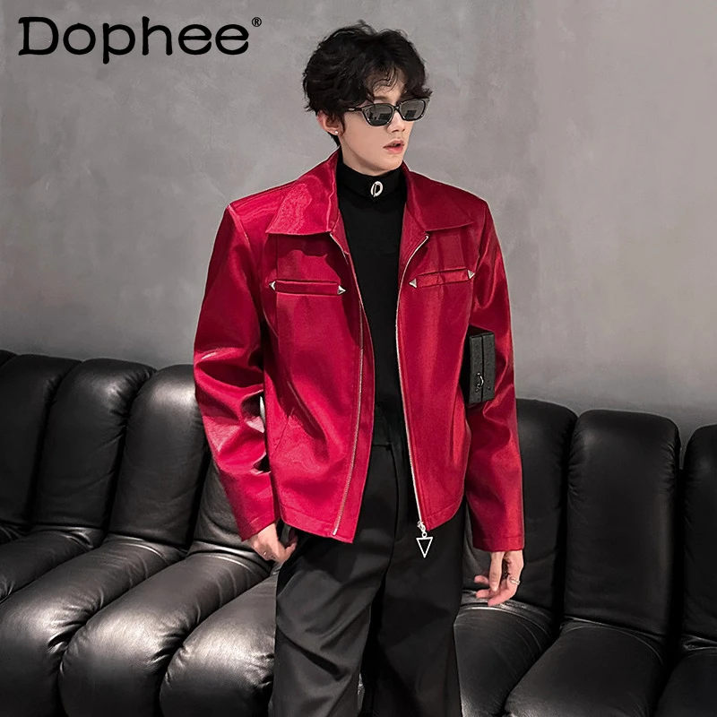 

Мужские осенние новые высококачественные металлические блестящие куртки с лацканами 2024, мужские модные стильные мужские шикарные пальто, однотонные куртки с длинными рукавами