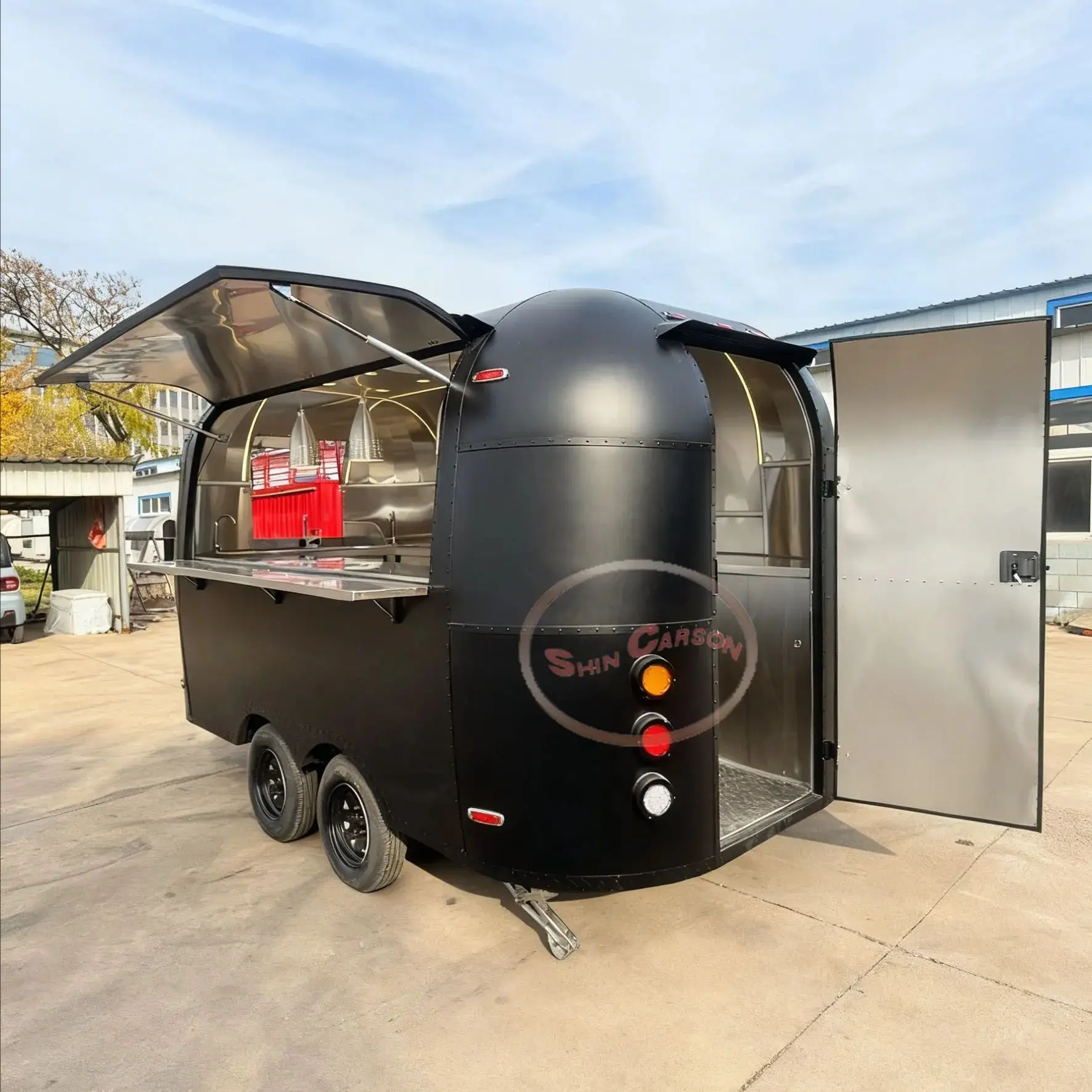 Black Outdoor Food Trailer with Tough Texture And Dual-Wheel Structure for Stable Movement
