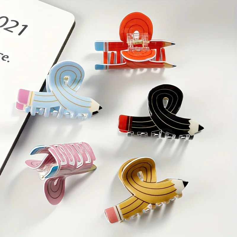 5Pcs/Set Student Party Cute Pencil Styling Grip Girl Heart Mini Back Hair Clip Classroom Fun Headwear Accessories Hair Clips