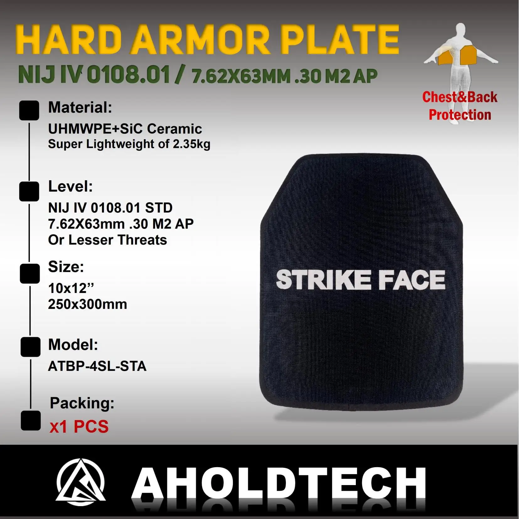 

Hard Armor Plate NIJ IV,7.62*63 .30 M2 Armor Piercing SiC+PE Ballistic Vest Bulletproof 10X12 Single Curve SAPI Cut Stand Alone