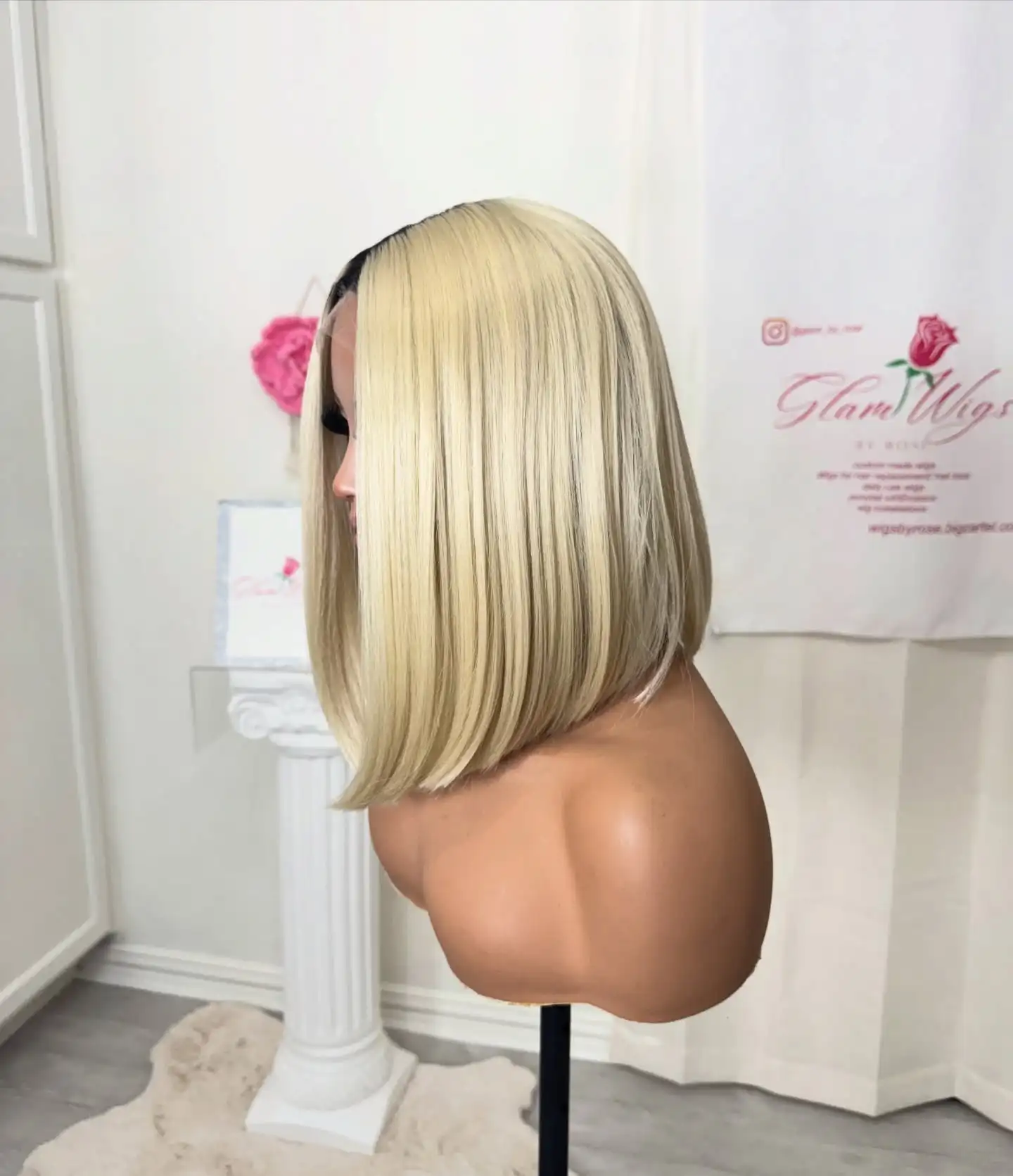 12 Inches Glueless Wig Ombre Dark Ash Blonde Highlights Synthetic HD Lace Front Wig Blend Human Hair Preplucked Premium Fibre