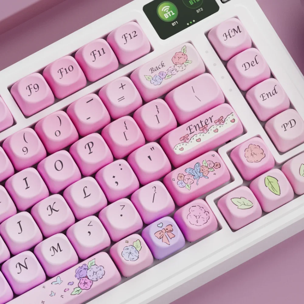 

Girls Pink Keycap Set PBT Small Complete Set Pink Butterfly for 60/64/84/98/108 Gaming Mechanical Keyboard MX Switch