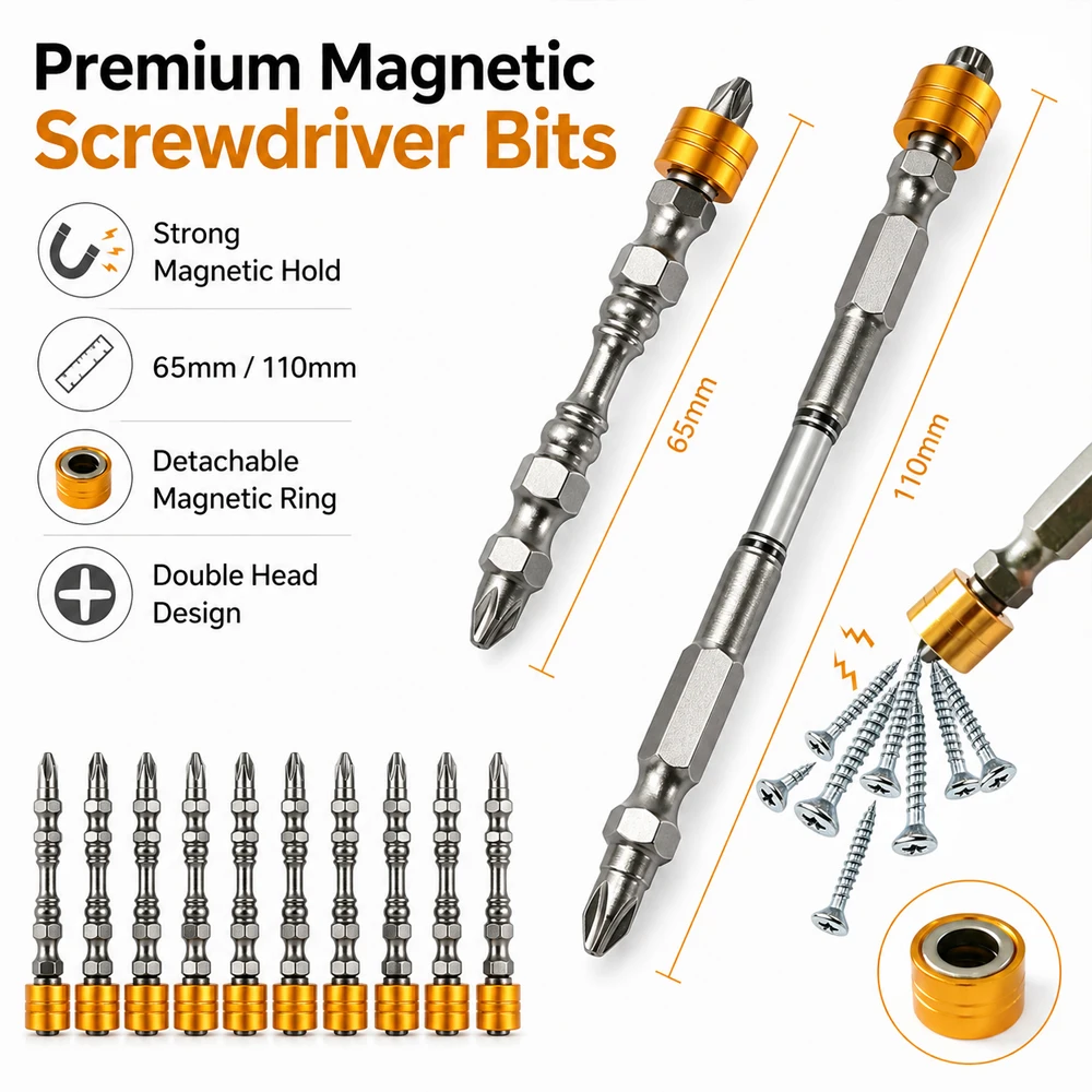 

1-10pcs Double Hex Magnetic Bit Set Cross Head Impact Driver Tip for Drywall Screws Power Tool Bits for Fastening