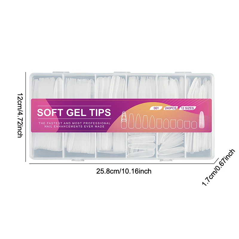 240 stks Ultradunne Dubbelzijdige Nep Nagels Met Extra Lijn No-Trace Nail Tips Clear Extension Kunstnagels DIY