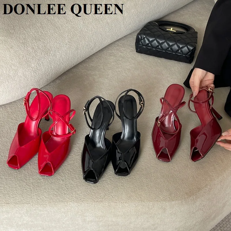 

2026 Элегантные сандалии с открытой пяткой, женские туфли-лодочки на толстом высоком каблуке с квадратным носком, модные брендовые туфли с ремешком на щиколотке, вечерние модельные туфли-лодочки Mujer