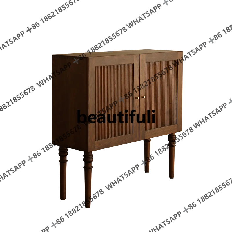 

Retro French dining side low cabinet solid wood side cabinet cherry wood tea cabinet small apartment