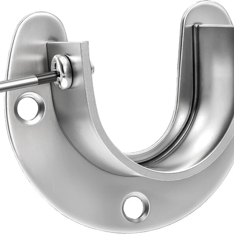 2-10pcs Stainless Steel Closet Rod Brackets Flange Rod Holder Shower Curtain Rod Hook U-Shaped Hanger Bathroom Support Brackets