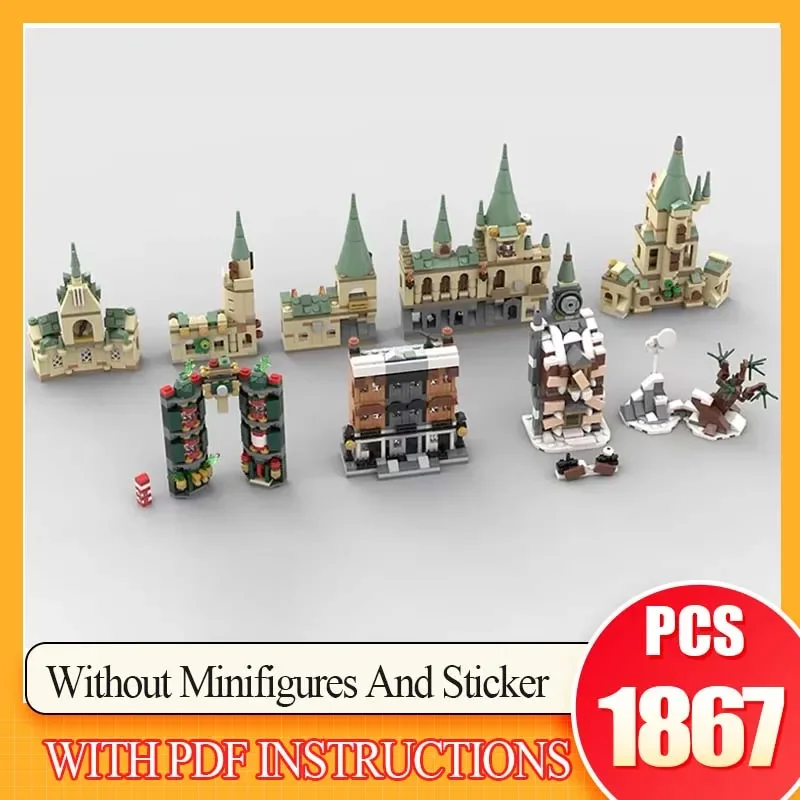 미니 스트리트 뷰 컬렉션 크리스마스 마법 학교 영화 모델 기술 블록 선물 MOC 빌딩 브릭 장난감 DIY 조립