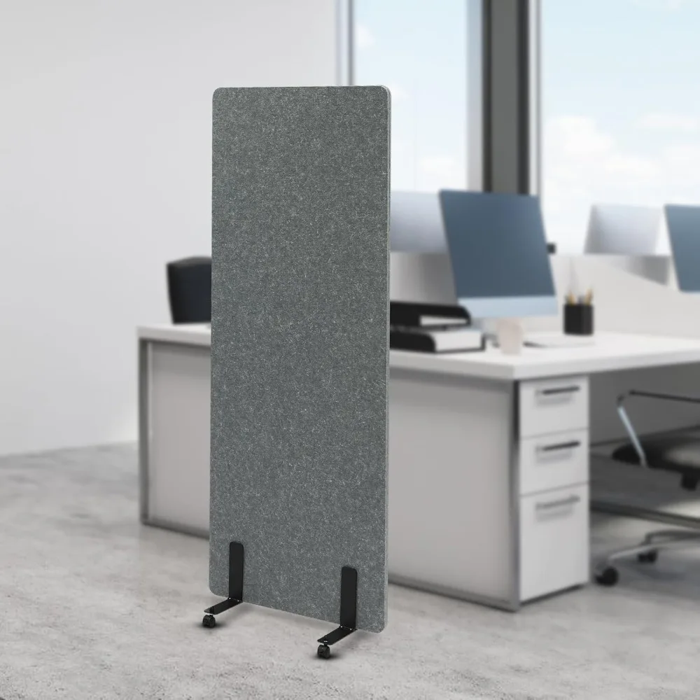 自立型 24 インチ x 66 インチ ノイズ低減音響室壁キュービクルディバイダーオフィスパーティションスタンドアロンパネル、ライトグレースタンド