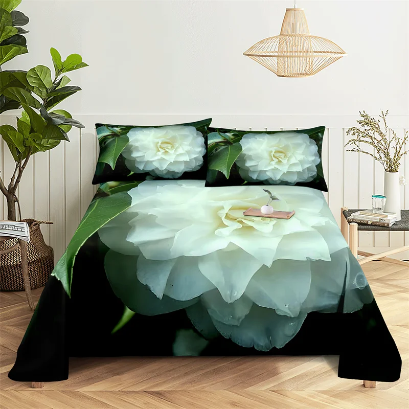 Green Summer Queen Bed Sheet Set, Lovers Room Flowers Bedding, Lençóis planos e fronhas para meninas