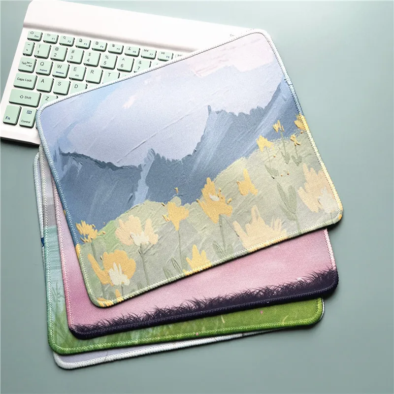 Mouse Pad Green Leaves Deskpad Mouse Mat Small Fresh Mausepad Cartoon Surface for the Mouse Premium Office Accessories for Desk