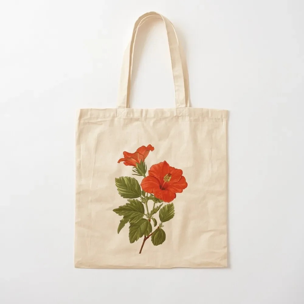 

Hibiscus flower Antique Botanical Illustration Tote Bag Canvas bag eco pack reusable grocery bags Custom bag