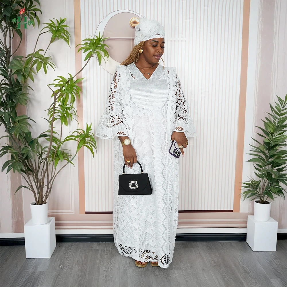 

2025 New African Dress Plus Size For Women Elegant Dubai Turkey Clothing Wedding Party 2PCS Gown Church White Lace Ihram Clothes