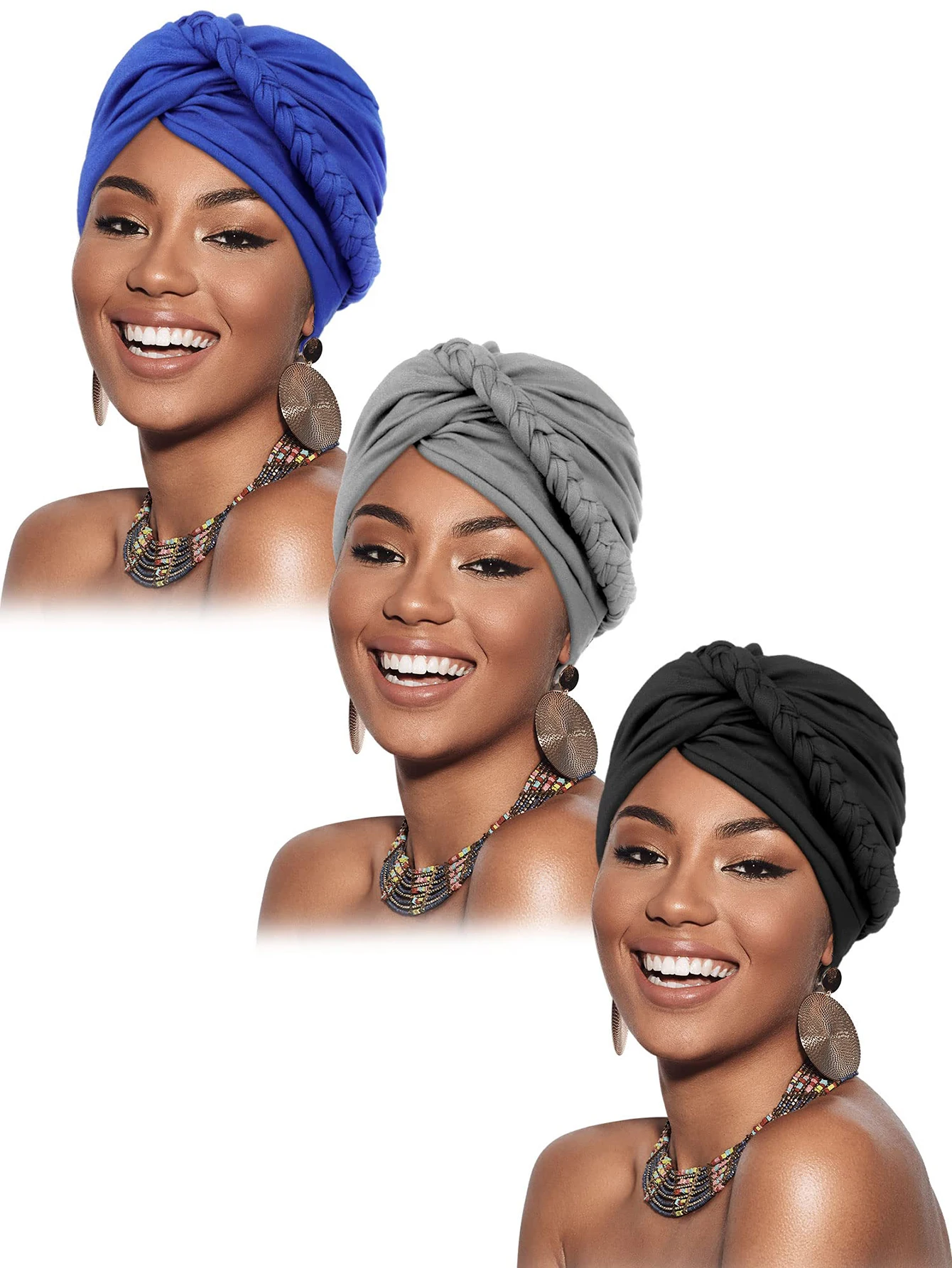 

Solid Color Women Braid Muslim Hijab Caps Wrap Head Indian Turban Bonnet Fashion Headdress Islamic Clothing Accessories