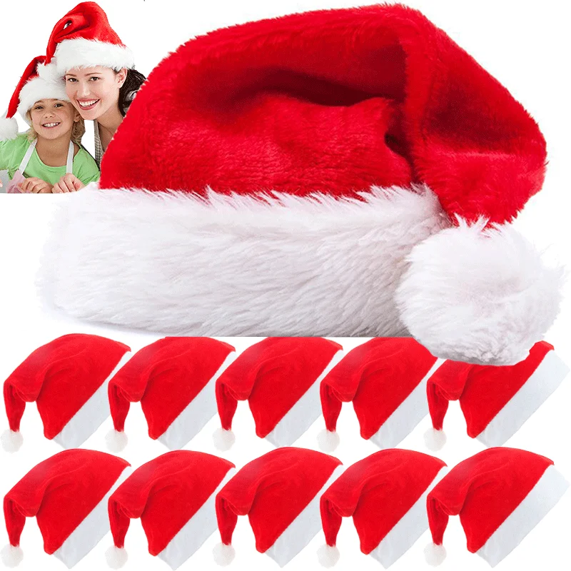 

New Plush Christmas Hat for Adult Kids Thicken Warm Santa Claus Xmas Hats Cap Merry Christmas New Year Festival Party Decoration