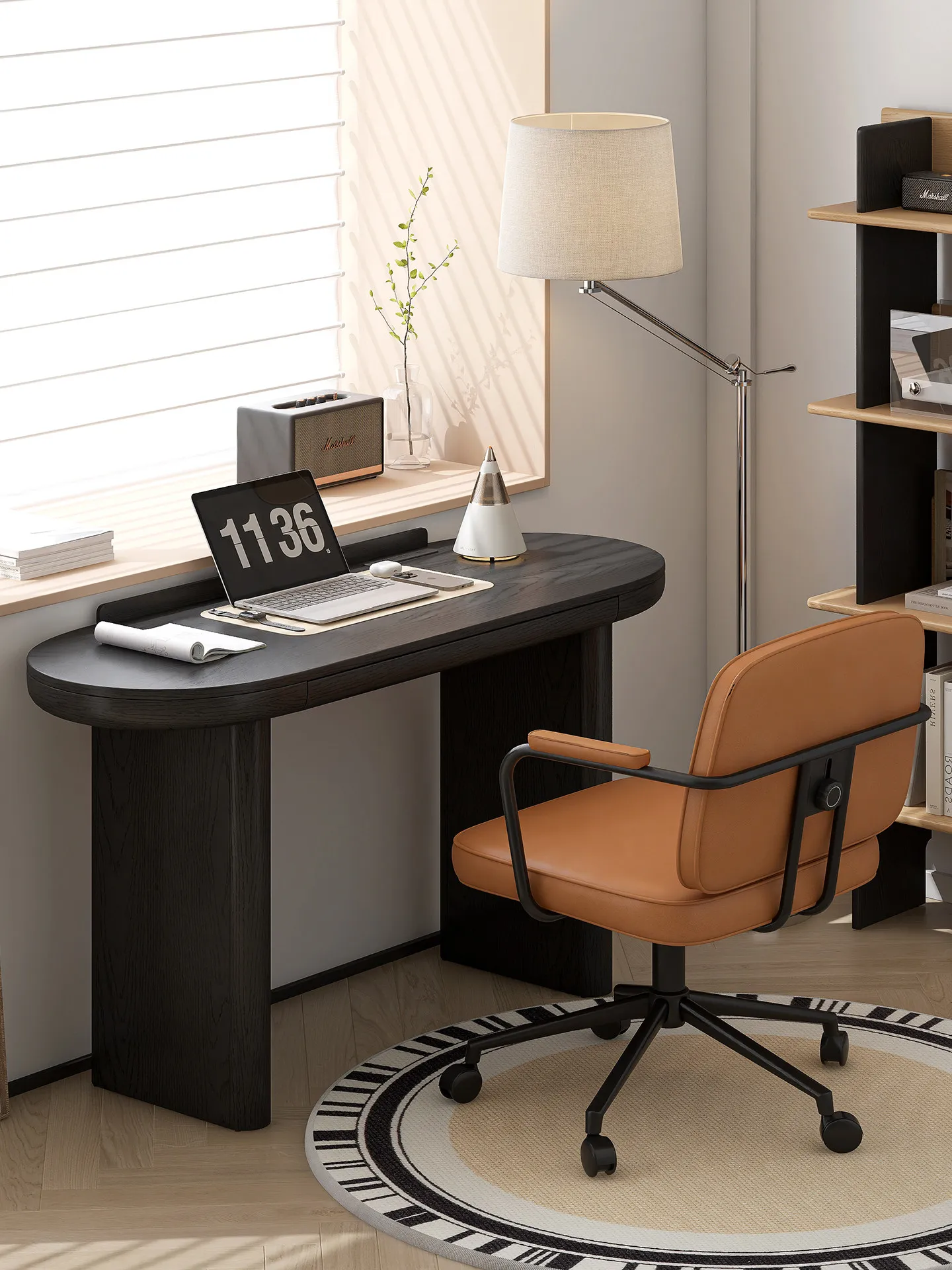 

PYJ antique retro bedroom home black designer oval desk