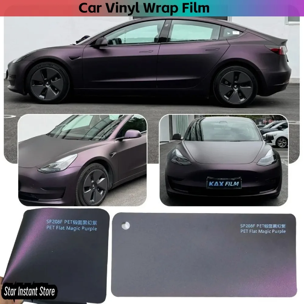 

PET Matte Flat Magic Purple Vinyl Wrap Car Film Decal Film Sheet Bubble Free Air Release Premium Dry Only Excellent to Flat
