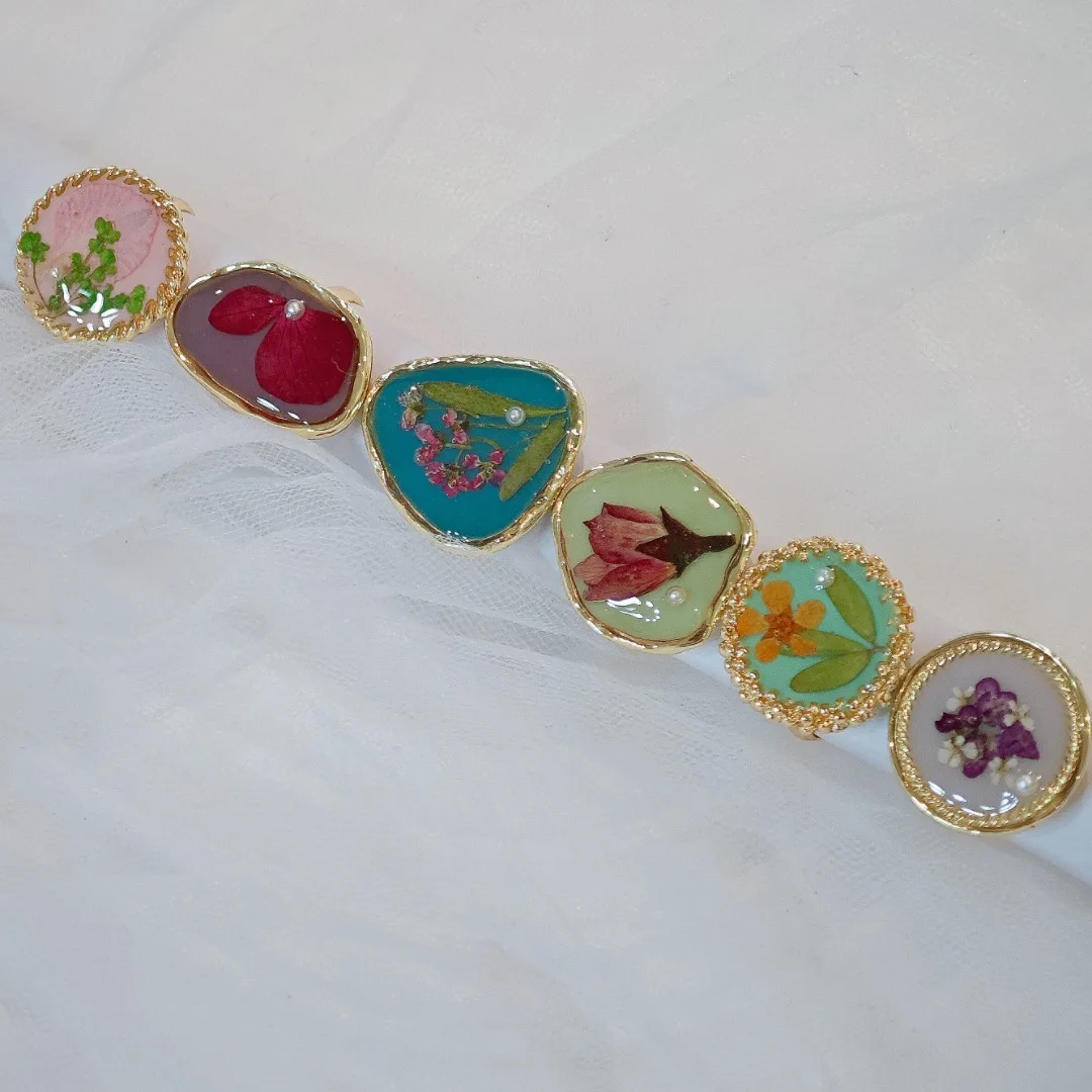 3327 Wholesale Handmade Exquisite Dried Flower Plant Specimen Adjustable Ring Elegant Ring Creative Christmas Birthday Gift
