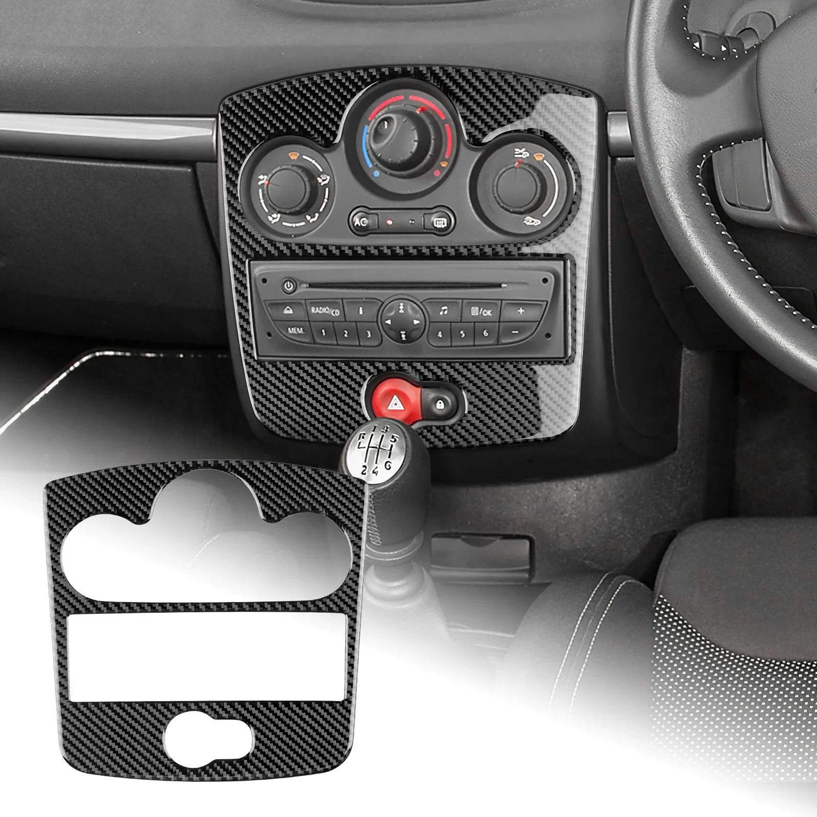 

Car Dashboard CD AC Panel Trim Cover Set Real Soft Carbon Fiber Sticker for Renault Clio 3 2006-2012 LHD RHD Interior Upgrade